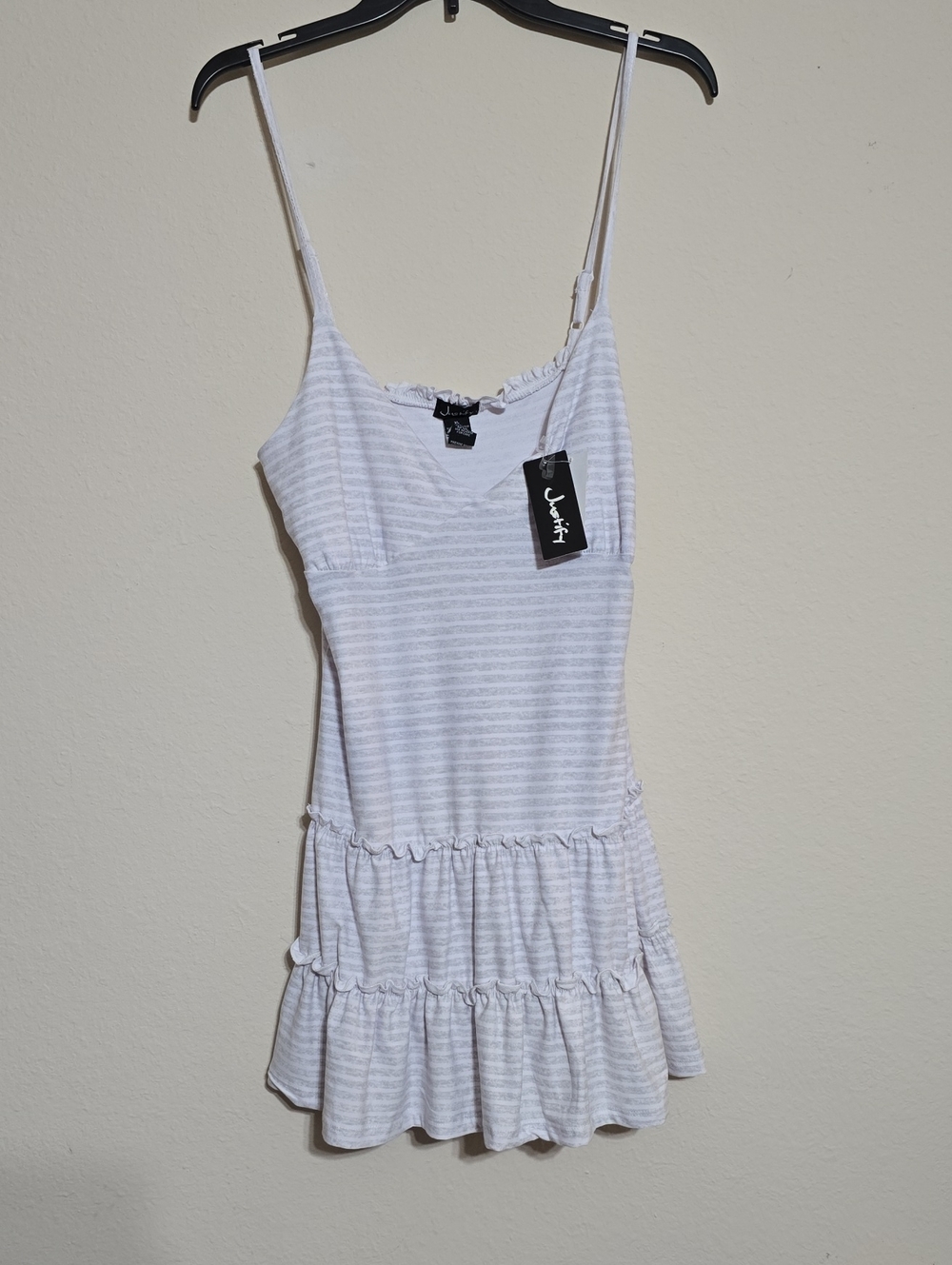 NWT Womens Juniors Justify Grey Striped Tiered Mini Dress Size XL